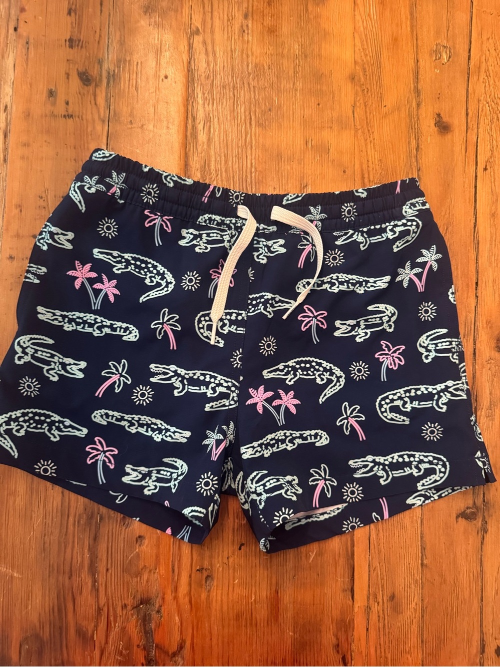 Navy Swim Shorts with Pink & Mint Alligator Print